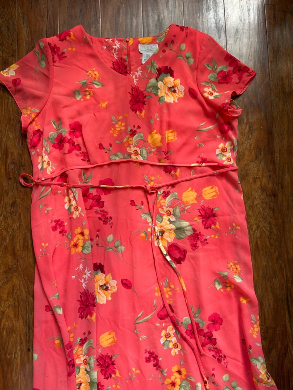 Studio C Coral Floral Dress with Yellow & Green Accents - Picture 4 of 12